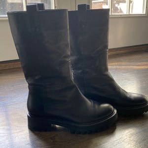 Tamara Mellon Easy Rider Mid Calf 35 Leather Black Boots Size 37.5